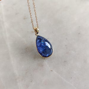 Natural Tanzanite Pendant, 14K Solid Yellow Gold Tanzanite Pendant, December Birthstone, Bezel Pendant, Pear Pendant, Christmas Present