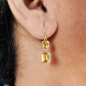 Natural Citrine Earrings, 14K Solid Yellow Gold Earrings, Dainty Gemstone Drop Earrings, November Birthstone, Citrine Jewelry