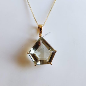 Natural Amethyst Pendant, 14K Solid Yellow Gold Green Amethyst Pendant, February Birthstone, Green Amethyst Jewelry, Christmas Present
