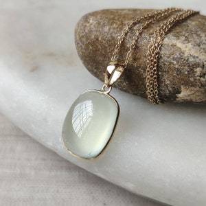 Natural Prehnite Pendant, 14K Solid Gold Prehnite Pendant, Solid Gold Pendant, October Birthstone, Prehnite Bezel Pendant, Christmas Gift image 4