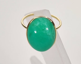 14K Yellow Solid Gold Chrysoprase Ring, Natural Chrysoprase Ring, Chrysoprase Bezel Ring, May Birthstone, Chrysoprase Jewelry