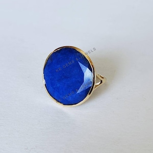 Natural Lapis Lazuli Ring, 14K Solid Yellow Gold Ring, Lapis Lazuli Jewelry, September Birthstone Ring, Christmas Present