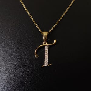Colgante con inicial T en oro de 14 quilates, colgante con dije de inicial T en oro amarillo macizo, colgante con dije de diamante natural, colgante con diamantes en racimo, regalo de cumpleaños