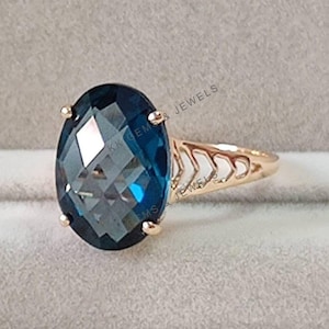 Natural London Blue Topaz Ring, 14K Solid Yellow Gold Blue Topaz Ring, December Birthstone Ring, London Blue Topaz Jewelry, Anniversary Gift