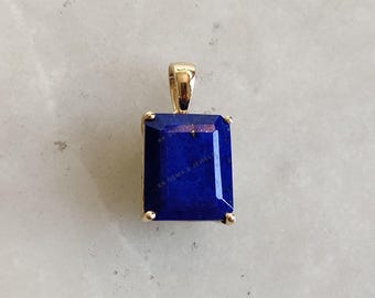 14K Solid Gold Natural Lapis Lazuli Pendant, September Birthstone Necklace