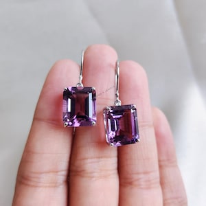 Natural Purple Amethyst Earrings, 14K Solid White Gold Amethyst Earrings, February Birthstone Earrings, Christmas Present, Amethyst Jewelry