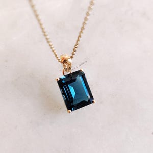 Natural London Blue Topaz Pendant, 14K Solid Yellow Gold Blue Topaz Pendant, December Birthstone Pendant, Emerald Cut Octagon Pendant