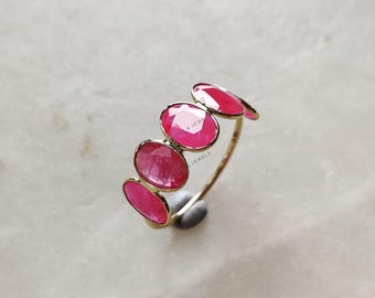 Bague en or jaune 14 carats avec rubis naturel, bijoux délicats en pierres précieuses