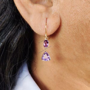 Natural Purple Amethyst Earrings, 14K Solid Yellow Gold Earrings, Dainty Amethyst Drop Earrings, February Birthstone Earrings, Birthday Gift