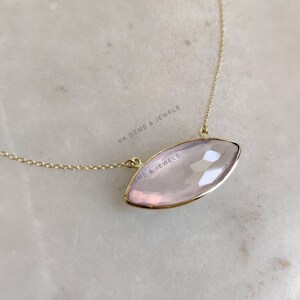 Natural Rose Quartz Pendant, 14K Solid Yellow Gold Quartz Pendant, Chain Pendant, January Birthstone, Christmas Gift, Rose Quartz Jewelry