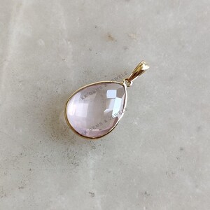 Natural Rose Quartz Pendant, 14K Solid Yellow Gold Rose Quartz Pendant, January Birthstone Pendant, Pear Checker Cut Pendant, Christmas Gift