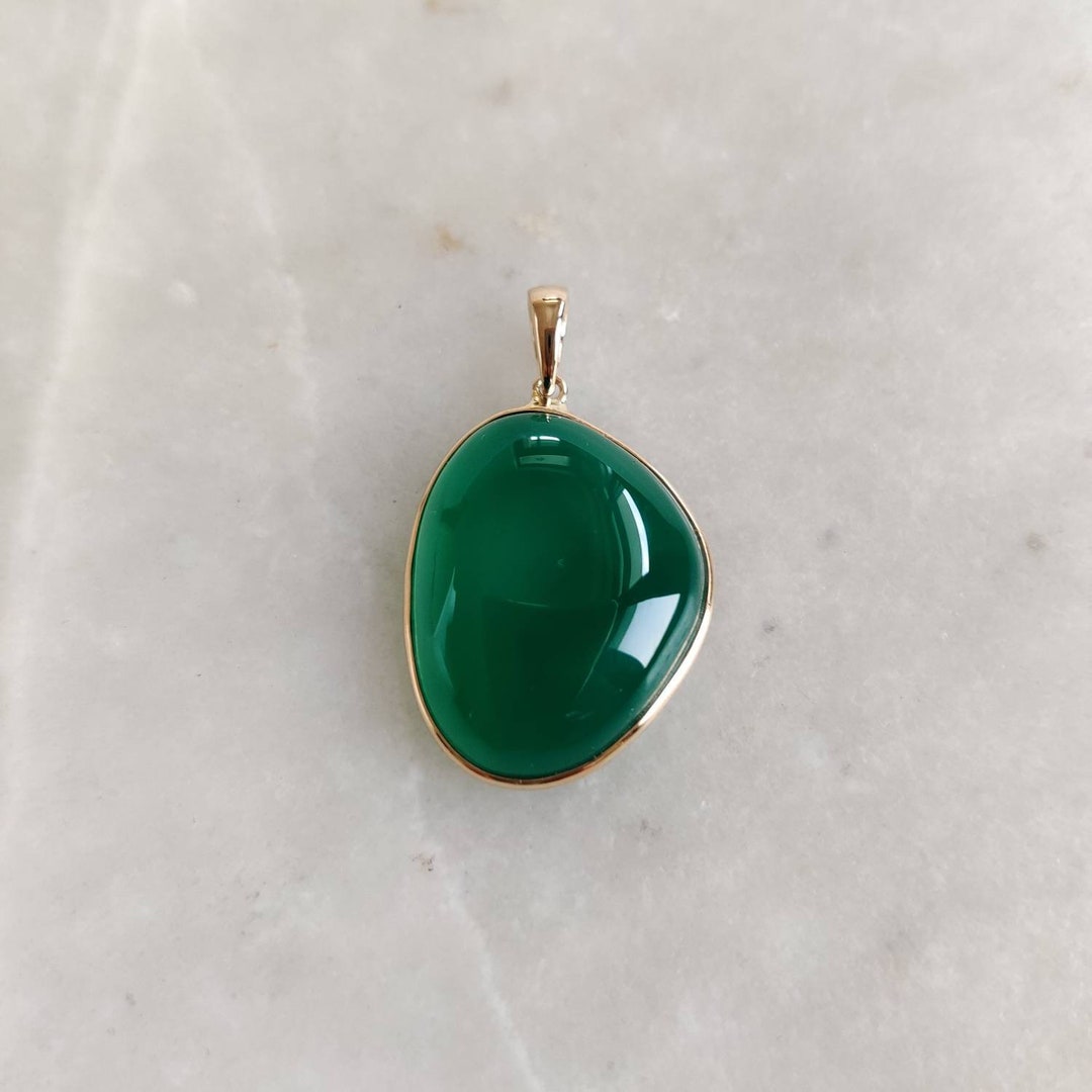 Natural Green Onyx Pendant 14K Solid Gold Green Onyx Pendant Etsy