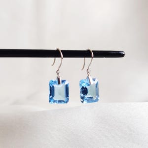Natural Swiss Blue Topaz Earrings, 14K Solid White Gold Topaz Earrings, December Birthstone Earrings, Christmas Gift, Blue Topaz Jewelry