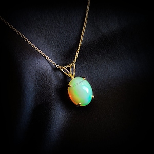 Natural Ethiopion Opal Pendant, 14K Solid Yellow Gold Opal Pendant, October Birthstone Pendant, Dainty Opal Pendant, Christmas Present