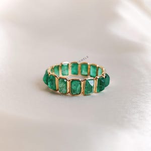 Natural Emerald Baguette Cut Infinity Ring, 14K Solid Yellow Gold, May Birthstone