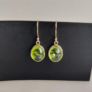 Natural Peridot Earrings, 14K Solid Yellow Gold Earrings, August Birthstone, Drop Earrings, Christmas Gift, Bezel Earrings, Peridot Jewelry