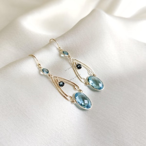 Natürliche Blautopas Ohrringe, 14K Solid Gelbgold Blautopas Ohrringe, Dezember Birthstone Ohrring, Jubiläumsgeschenk, Blautopas Schmuck