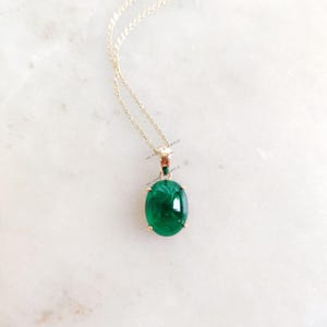 Natural Emerald Pendant, 14K Solid Yellow Gold Emerald Pendant, May Birthstone Pendant, Oval Zambian Emerald Pendant, Christmas Present
