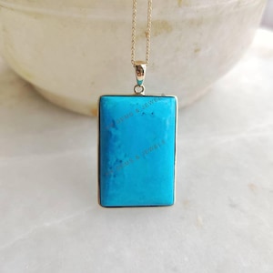 Natural Arizona Turquoise Pendant, 14K Solid Yellow Gold Sleeping Beauty Turquoise Pendant, December Birthstone, Turquoise Gold Jewelry