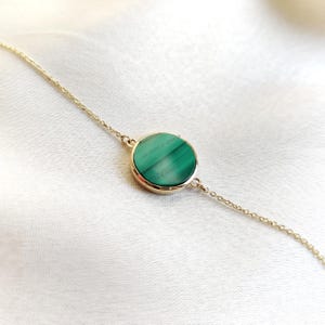 Natural Malachite Bracelet, 14K Yellow Gold Malachite Bracelet, Gold Chain Bracelet, Malachite Bracelet, May Birthstone, Malachite Jewelry
