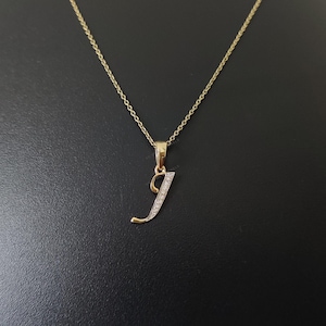 Colgante con inicial J en oro de 14 quilates, colgante con inicial J en oro amarillo macizo, colgante con dije de diamante natural, colgante de diamantes en racimo, regalo de cumpleaños