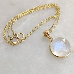 Moonstone Necklace, Rainbow Moonstone 14k Solid Gold Pendant Necklace ...
