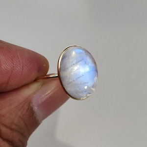 Natural Rainbow Moonstone Ring, 14K Solid Yellow Gold Blue Moonstone Ring, June Birthstone Ring, Bezel Ring, Oval Ring, Anniversary Gift