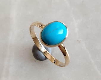 Natural Turquoise Ring, 14K Solid Yellow Gold Bezel Ring, December Birthstone
