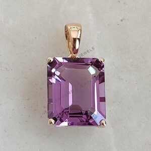 Natürlicher lila Amethyst-Anhänger, 14K solider Gelbgold-Amethyst-Anhänger, Februar Geburtsstein, Weihnachtsgeschenk, Amethyst-Oktagon-Anhänger