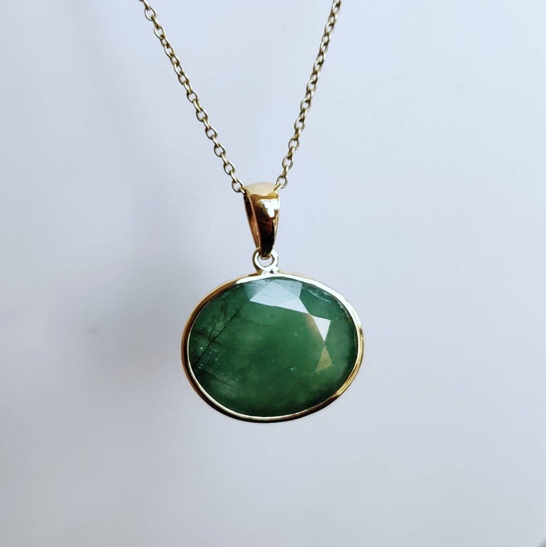 Natural Emerald Pendant, 14K Solid Yellow Gold Emerald Pendant, Solid Gold Pendant Necklace, May Birthstone, Christmas Gift, Emerald Jewelry image 6