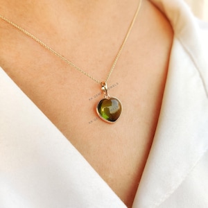 Natural Peridot Pendant, 14K Solid Gold Peridot Heart Pendant, August Birthstone Pendant, Christmas Gift, Peridot Jewelry