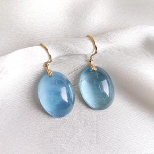 Natural Aquamarine & Diamond Earrings, 14K Solid Yellow Gold Earrings, March Birthstone Earrings, Aquamarine Jewelry, Christmas Present