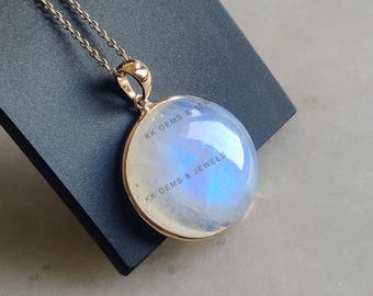 Rainbow Moonstone Pendant, 14K Solid Yellow Gold Moonstone Pendant, June Birthstone, Christmas Gift,  Bezel Pendant, Moonstone Jewelry