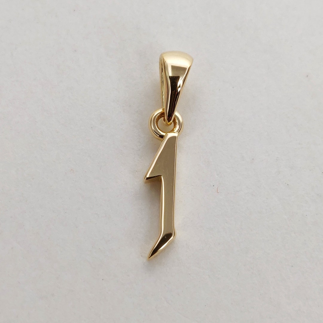 14K Solid Gold Charm Number 1 Pendant, 1 Number Pendant Necklace