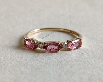 Anillo de topacio rosa natural y diamantes, joyería de oro amarillo macizo de 14 quilates, piedra de nacimiento de diciembre.