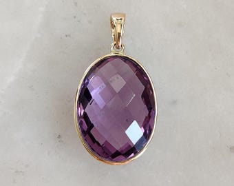 Natural Purple Amethyst Pendant, 14K Solid Yellow Gold Purple Amethyst Pendant, February Birthstone, Christmas Gift, Amethyst Jewelry