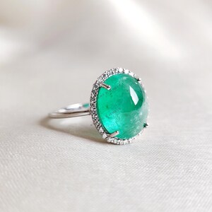 Natural Emerald & Diamond Ring, 14K Solid White Gold Emerald Diamond Ring, May Birthstone Ring, Christmas Present, Emerald Diamond Jewelry