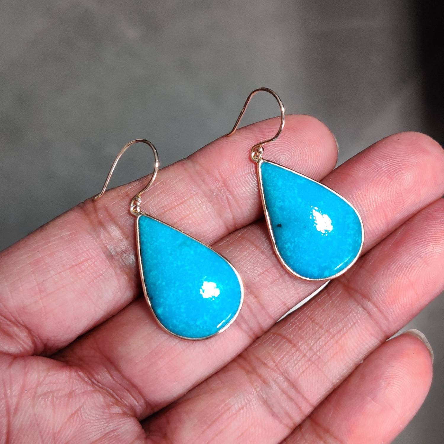 14k Gold Turquoise Earrings natural Sleeping Beautyturquoise Etsy UK