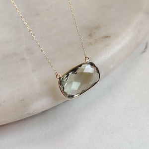 Natural Green Amethyst Pendant, 14K Solid Yellow Gold Green Amethyst Pendant, Solid Gold Necklace, February Birthstone, Christmas  Gift