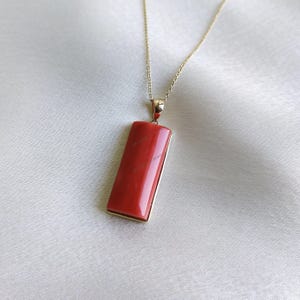 Natural Coral Pendant, 14K Solid Yellow Gold Coral Pendant, Bezel Coral pendant, April Birthstone, Christmas Present, Coral Jewelry