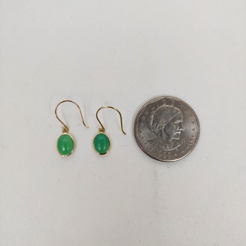 solid 14kt gold Chrysoprase 14k solid gold earrings handmade natural Chrysoprase earrings in authentic yellow gold