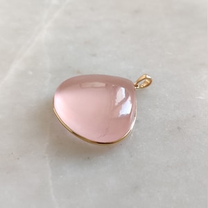 Natural Rose Quartz Pendant, 14K Solid Yellow Gold Pendant, January Birthstone, Rose Quartz Bezel Pendant, Christmas Gift, Pear Pendant