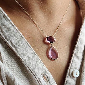 Natürliche lila Amethyst Anhänger Halskette, 14K solide Gelbgold Amethyst Halskette, Februar Birthstone Halskette, Weihnachtsgeschenk