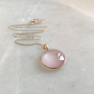 Natural Rose Quartz Pendant, 14K Solid Yellow Gold Rose Quartz Pendant, January Birthstone Pendant, Round Bezel Pendant, Rose Quartz Jewelry