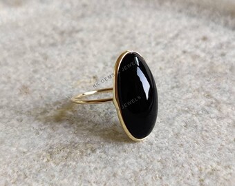 Natural Black Onyx Ring, 14K Solid Yellow Gold Black Onyx Ring, Onyx Bezel Ring, December Birthstone Ring, Christmas Gift, Onyx Jewelry