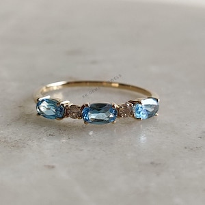Natural Sky Blue Topaz & Diamond Ring, 14K Solid Yellow Gold Ring, December Birthstone, Dainty Topaz Ring, Blue Topaz Jewelry, Birthday Gift