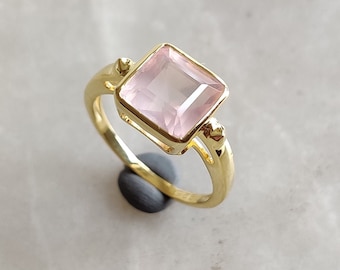 Natural Rose Quartz Ring, 14K Solid Gold Ring, Rose Quartz Ring, Rose Quartz Jewelry, January Birthstone, Christmas Gift, Quartz Jewelry