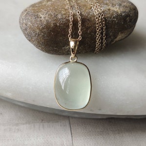 Natural Prehnite Pendant, 14K Solid Gold Prehnite Pendant, Solid Gold Pendant, October Birthstone, Prehnite Bezel Pendant, Christmas Gift image 5