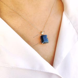 Natural Blue Sapphire Pendant, 14K Solid Yellow Gold Blue Sapphire Pendant, Octagon Pendant, September Birthstone, Christmas Present