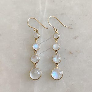 Natural Rainbow Moonstone Earrings, 14K Solid Yellow Gold Rainbow Moonstone Earring, June Birthstone, Christmas Gift, Moonstone Jewelry